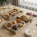 2pc Wooden Ottoman Tile Design Serving Tray For Ramadan & Eid - terracotta / blue / white
