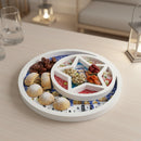 Wooden Round Star Geometric Pattern Eid & Ramadan Food Serving Tray - Blue & Red (757-15)