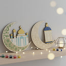 Set of 2 Kids Painting Wooden Crescent Moon With Mosque Craft with Paints