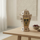 Wooden Shabby Chic Table / Hanging Lantern Decoration - Natural / Gold Lantern Cut Out