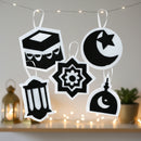 Pack of 5 Black & White Felt Arabic Symbol Ramadan & Eid Hanging Decorations