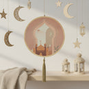 Round Wooden Hanging Sign with Minaret Design & Tassels