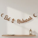 Natural 'Eid Mubarak' Moon & Lantern Garland Card Bunting - 2m