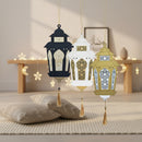 Large Black White & Gold Wooden Hanging Lanterns with Tassels
