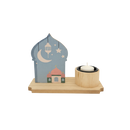 Blue Minaret Wooden Stand With Candle/Bakhoor Stand For Eid & Ramadan