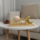 Natural Wooden "Ramadan Mubarak" & Moon Decoration / Table Centerpiece