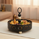Decorative Single-Tier Black Metal Tray for Ramadan and Eid (7712-9)