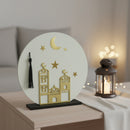 Round Wooden Moon & Mosque Stand Table Centre Decoration For Eid & Ramadan