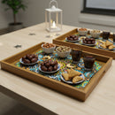 Set of 2 Moroccan Floral Mosaic Pattern Wooden Serving Trays with Blue & Green Inlay Design
