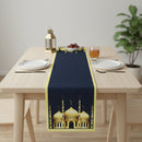Eid and Ramadan Navy Blue & Gold Mosque Pattern Hessian Table Runner