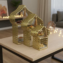 Set of 3 Gold Minaret Stands with Wooden Shelves (2460789-3)