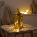 Gold Crescent Moon Dome LED Lantern with Intricate Moon Star Cutouts (24206-6)