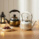 Black Gold & White Gold Round Calligraphy Marble Print Teapot -2L