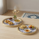 Set of 2  Round Wooden Serving Tray with Blue Floral Design (857-5)