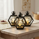 Hexagon Matt Black Lantern With Tealight For Ramadan & Eid