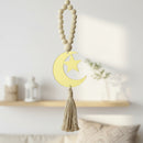 Wooden Beaded Hanging with Gold Crescent Moon and Star