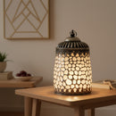 White Glass LED Lantern With Honeycomb Pattern For Ramadan & Eid