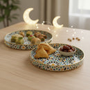 2pc Round Wooden Ottoman Design Serving Tray For Ramadan & Eid