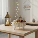 White Bowl On 3 Feet With Ornate Gold Design - 2 Sizes Available