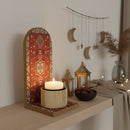 Red Mosaic Print Wooden Minaret Candle/Bakhoor Stand For Eid & Ramadan