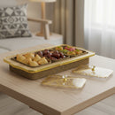 Multi-Tier Woven Serving Tray Set with Transparent Covers and Golden Accents (0816-55)