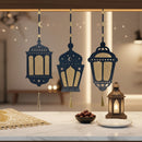 X-Large Black Wooden Glitter Hanging Lanterns with Gold Tassels - CHOOSE DESIGN