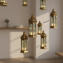 Antique Bronze Tall Mini Hexagon Plastic & Mirrored Glass LED Lanterns For Ramadan & Eid