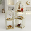 Set of 2 Geometric Ivory Stands with Wooden Shelves (24610-2)