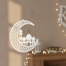 White Wooden Ramadan / Eid Crescent Moon & Mosque Hanging Decorations