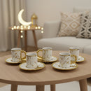 Set of 6 Golden Marble Cups & Fan Design Saucers (RS-6118)