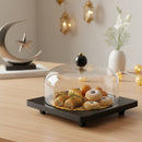 Black Wooden Tray with Glass Dome (7712-7)