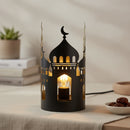 Matte Black and Gold Round Mosque Metal Lantern Table Centrepiece with LED (24573)