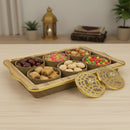 Elegant Woven 6 Jar Set with Gold Accents and Crystal Knob Lids on a Wooden Tray