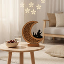 Natural Wooden Crescent Moon & Prayer Silhouette Design Table Centre Decoration