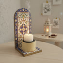 Blue Ottoman Print Wooden Minaret Candle/Bakhoor Stand For Eid & Ramadan