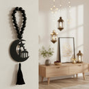 Black Bead Crescent Moon with Mosque Design Wooden Hanging