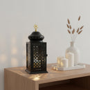 Black Crescent Moon Dome LED Lantern with Intricate Moon Star Cutouts (24206-4)
