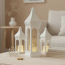 White Tall Mini Hexagon Plastic & Mirrored Glass LED Lantern For Ramadan & Eid