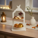 White Two-Tiered Crescent Moon Serving Stand with Gold Trays (2408235-1)