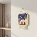 Blue Sky Mosque Wooden Hanging Sign with Mosque Design & Tassels