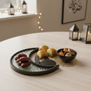 BLACK Wooden Crescent Moon Minaret Food Serving Tray With Clear Base