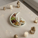 WHITE Wooden Crescent Moon Minaret Food Serving Tray With Clear Base