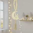 Wooden Beaded Hanging with Crescent Moon and Praying Man