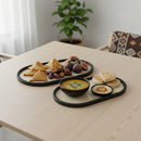 Set of 2 Black Beaded Edges Oval Marble Serving Tray Set
