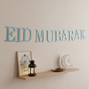 Blue Glitter Letter Eid Mubarak Hanging Bunting Decoration - 2 meters