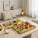 Set of 2 Natural Wooden Rattan Design Serving Trays (GS2251)