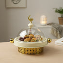 Ivory Round Serving Tray with Dome Lid & Gold Base for Ramadan & Eid
