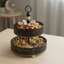 Two-Tier Decorative Black Metal Tray for Ramadan and Eid (7712-8)