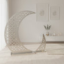 Giant Gold 2-Part Crescent Moon With Star Fairy Lights Wooden Stand