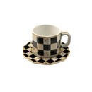 Set of 6 Black & White Gold Checkered Design Cups & Saucers Set (CYGC10-4)
